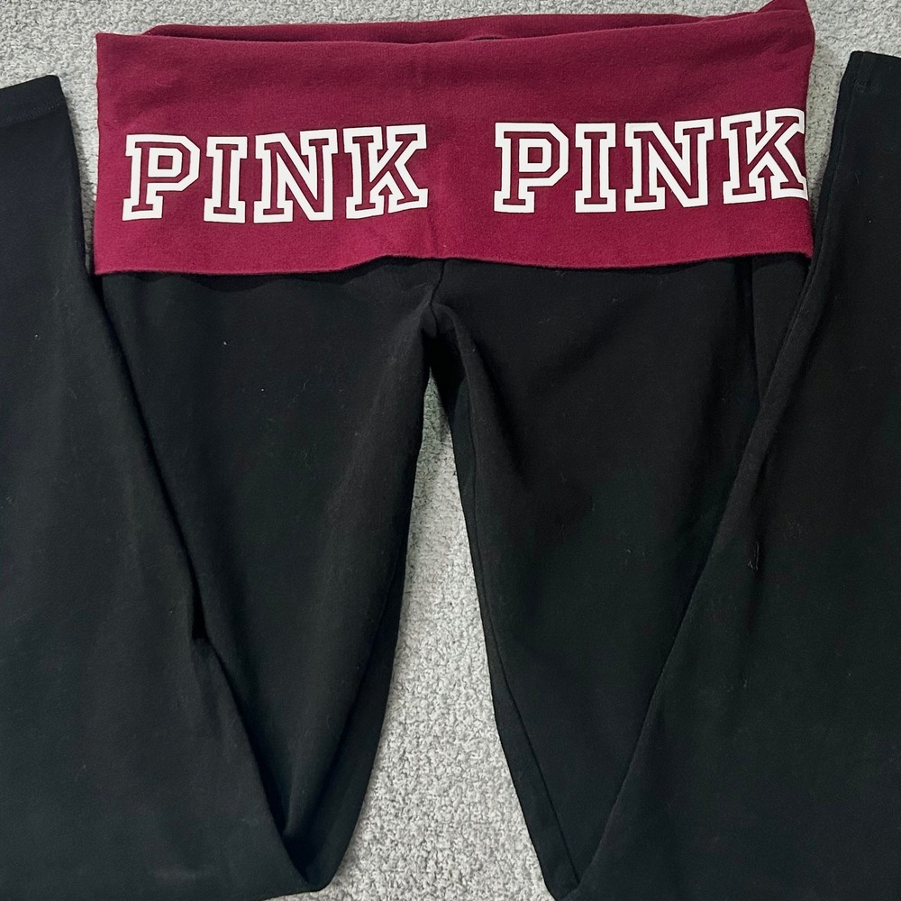 PINK VS Yoga Pants Foldover Leggings ORIGINAL Auth Sz S Black Burgundy Y2K